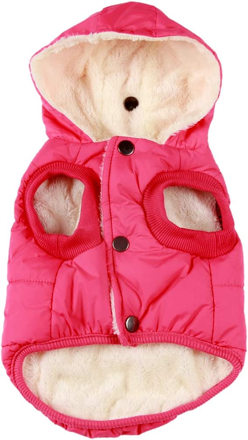 Vecomfy Fleece and Cotton Lining Extra Warm Dog Hoodie in Winter,Small Dog Jacket Puppy Coats with Hooded Pink S