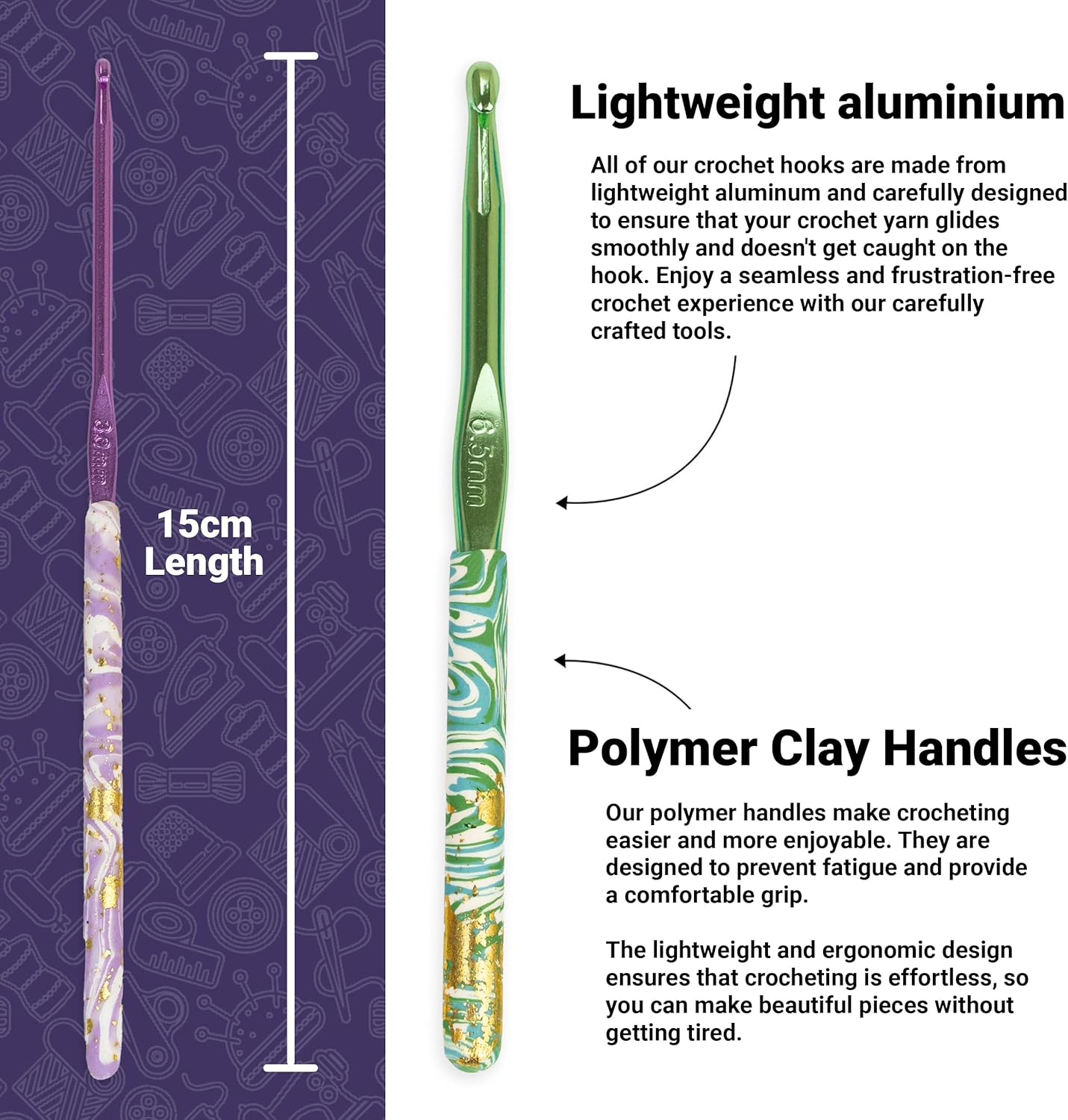 The Quilted Bear Crochet Hook Set - Premium Soft Grip Marble Print Crochet Hooks with Ergonomic Polymer Clay Handle 12 Hook Set (2Mm, 2.5Mm, 3Mm, 3.5Mm, 4Mm, 4.5Mm, 5Mm, 5.5Mm, 6Mm, 6.5Mm, 7Mm & 8Mm) image number 2