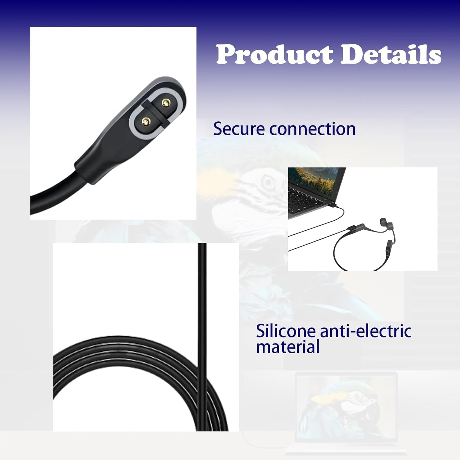 Cable for Shokz Openrun, 2Pcs Cord for Shokz Charger, USB Charger Compatible for Aeropex AS800, Shokz Openrun Pro, Openrun, Openrun Mini, Opencomm Bone Conduction Headphones, Magnetic Charging Cable image number 2