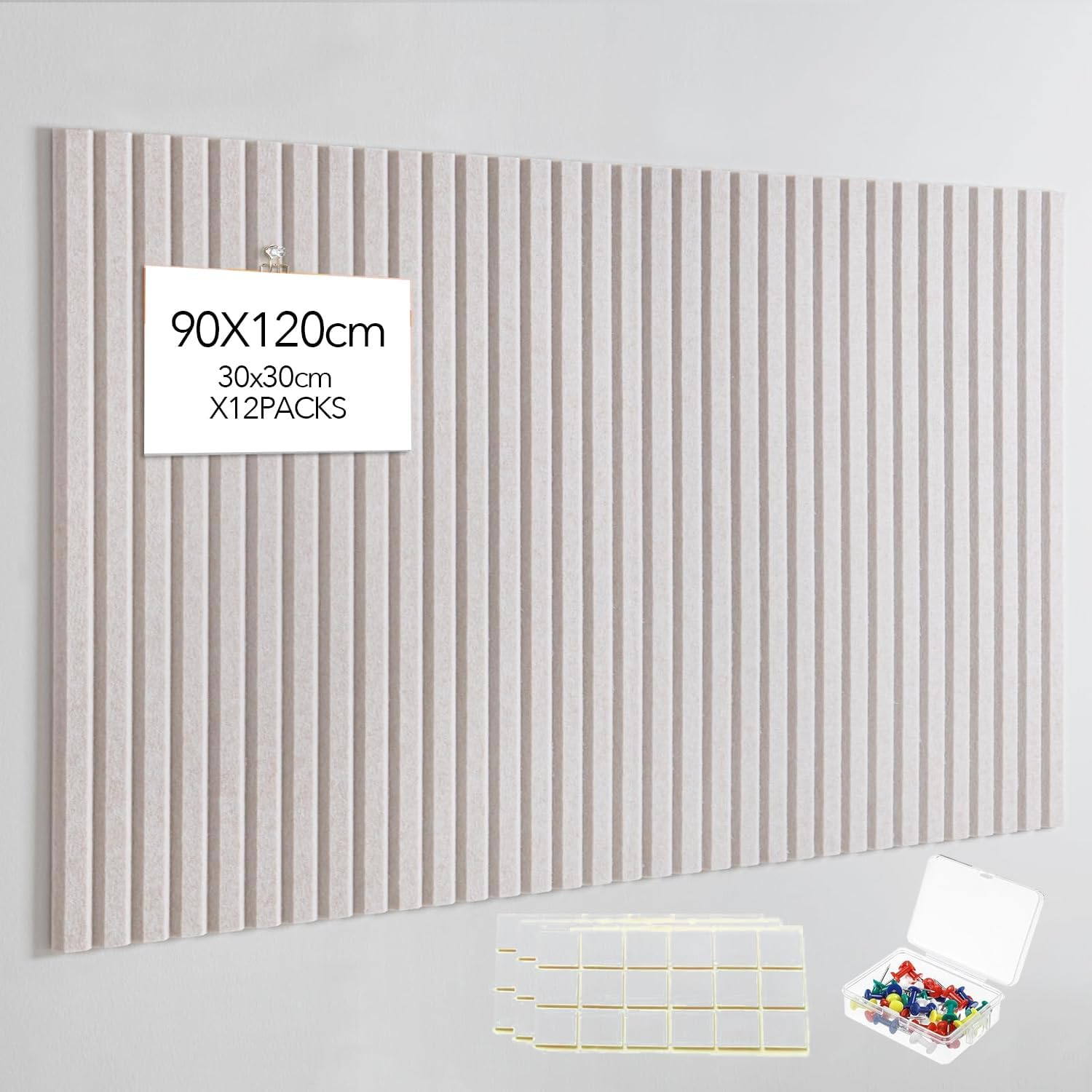 Large Cork Boards for Walls Alternative - 12-Pack Felt Wall Tiles Slat Wall Paneling, Pinboard 120 X 90 Felt Bulletin Board Tiles for Office Decor, Push Pin Board Office Organizer (Ivory White)