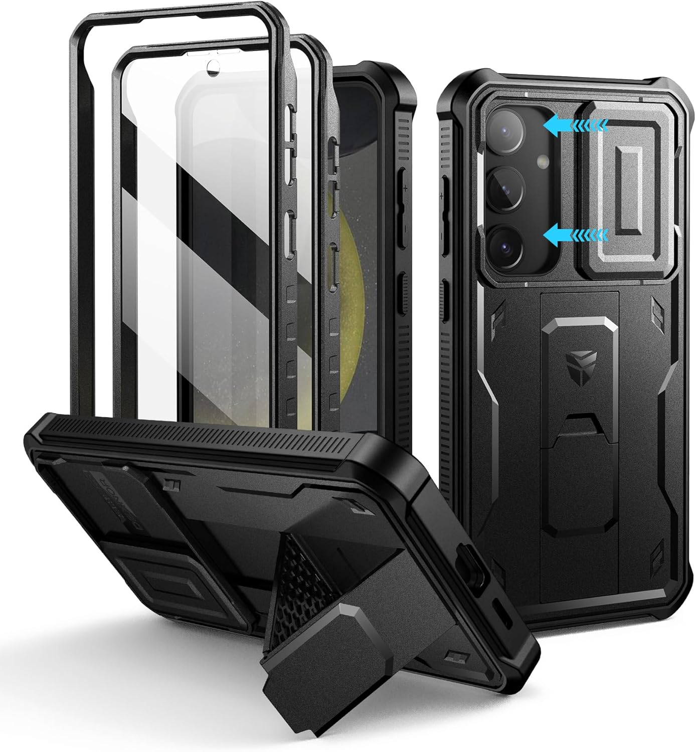Dexnor for Samsung Galaxy S24 Case with Built-In Slide Camera Cover & Screen Protector & Kickstand, Heavy-Duty Shockproof Rugged Case Full-Body Bumper Protective Cover for Galaxy S24 - Black