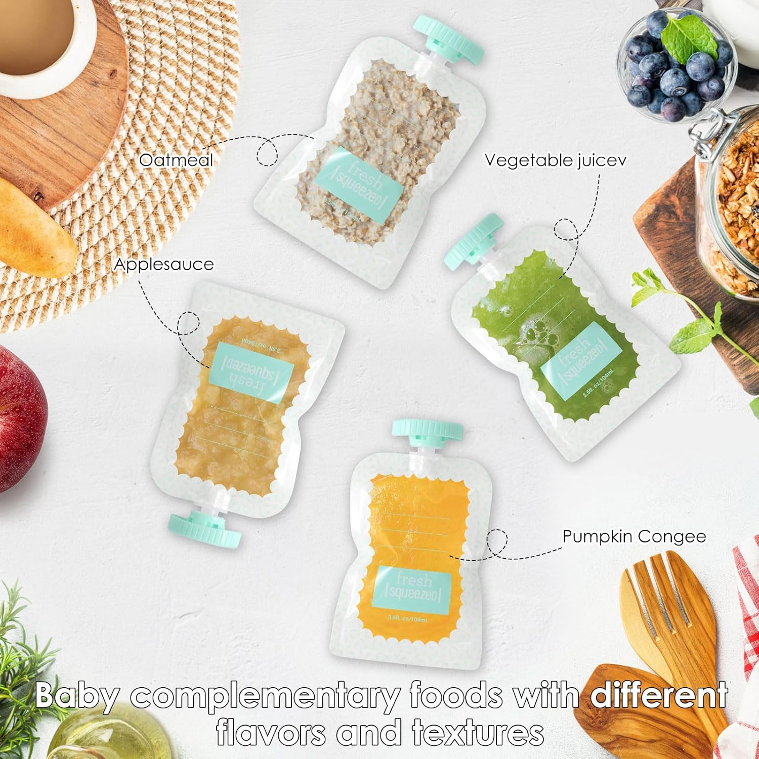 Squeeze Station for Homemade Food, Reusable Pouch Filling Station for Baby, Fruit Puree Pouch Filling Maker with 5 Portable Bags, Portable Squeeze Pouch Station Maker for Puree Food image number 2