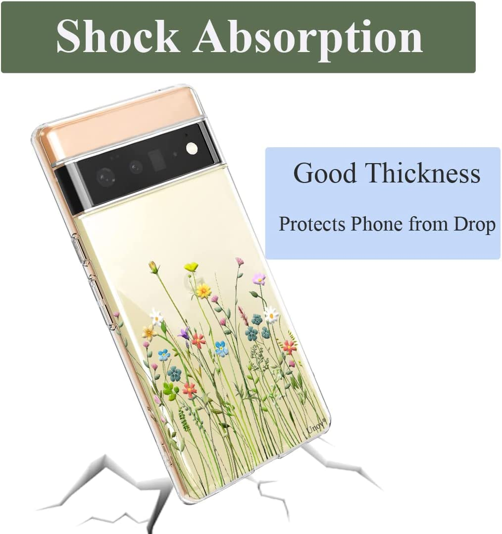 Unov Pixel 6 Pro Case Clear with Design Soft TPU Shock Absorption Slim Embossed Pattern Protective Back Cover for Pixel 6 Pro 5G 6.7 Inch (Flower Bouquet) - Flower Bouquet image number 6
