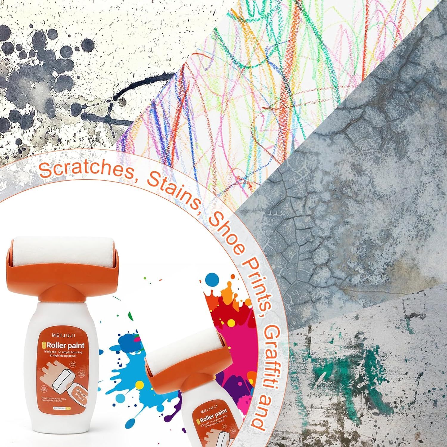 Wall Paint Touch up White, 500 G Touch up Paint White Roller, 2 in 1 Wall Repair Roller Brush, Wall Paint White Roller with Wall Repair Paste, Wall Repair Roller for Wall Scratches, Graffiti Stains image number 6