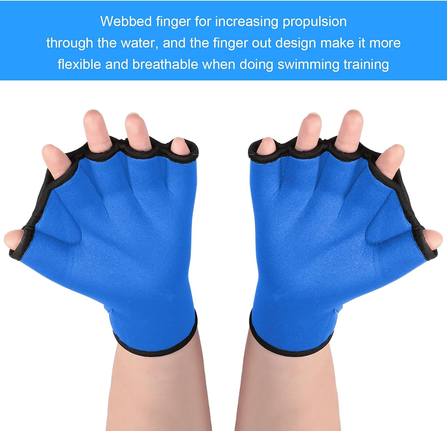 2 Pairs Swimming Gloves Aquatic Swim Training Gloves Neoprene Gloves Webbed Fitness Water Resistance Training Gloves for Swimming Diving with Wrist Strap image number 3