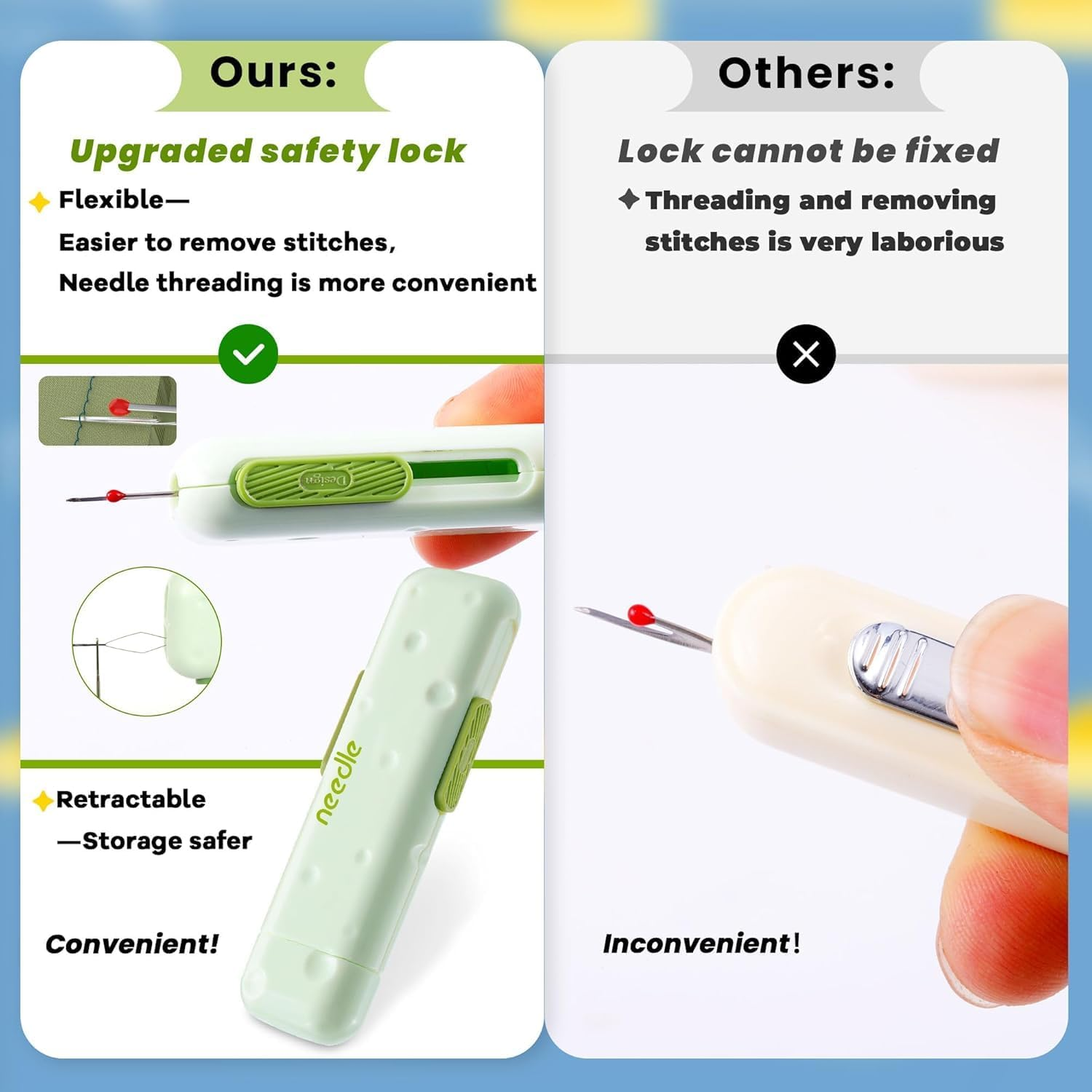 3 Pcs Needle Threader & Seam Ripper Set - 3-In-1 Multifunctional Sewing Tool Kit with Needle Storage Box | Essential Quilting & Sewing Supplies for Precision Stitch Removal Threading image number 5