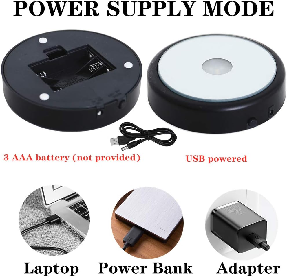 EUSTUMA LED Light Base Non-Slip round Display Stand in a Variety of Colors,Suitable for Glass Crystal Artwork,Holiday Party Decoration.(No Rotating) - Flat Base Black image number 5