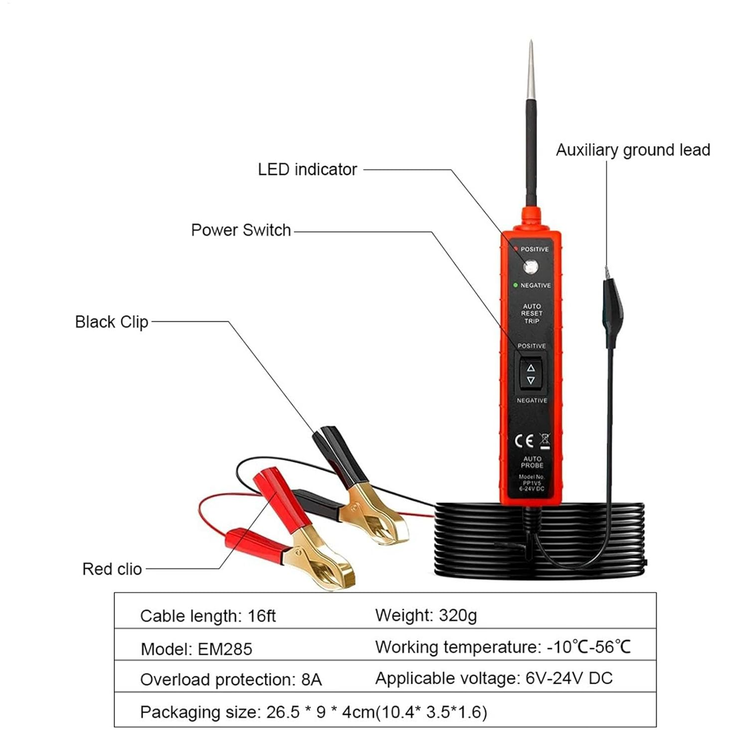 Electric Current Tester, Automotive Voltage Power Tester Probe 6V-24V, Electrical System Tool, Short Finder Detector Meter for Continuity Test, Polarity Identify image number 6