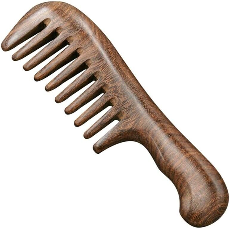 Hair Brush, Sandalwood Wooden Massage Comb, Sandalwood Wide Tooth Comb Curly Hair Portable Coarse Tooth Wooden Comb image number 5