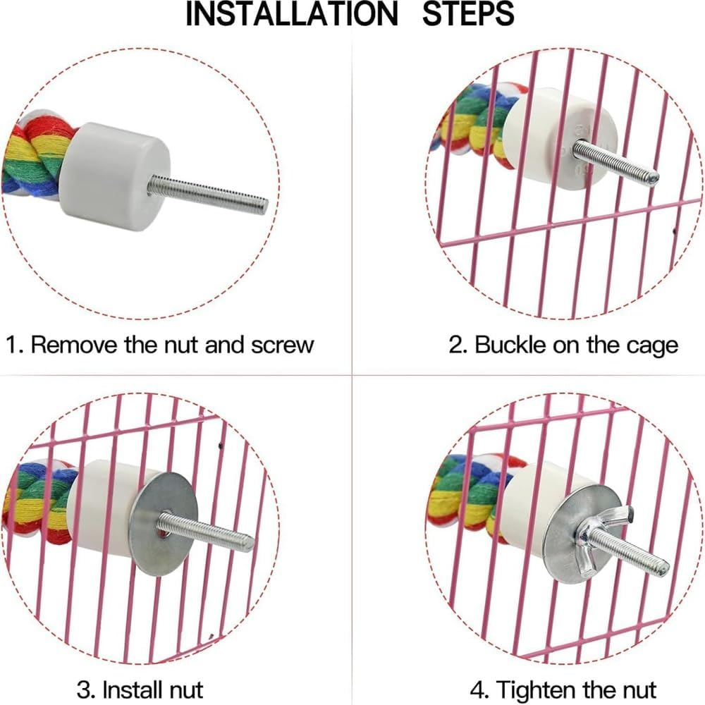 2 Pcs Cotton Rope Bird Perches, 16 & 24 Inch Spiral Perch for Parrots, Cockatiels, Budgie, Parakeets Colorful Comfy Climbing Stand, Bungee Toy for Bird Cage Accessories