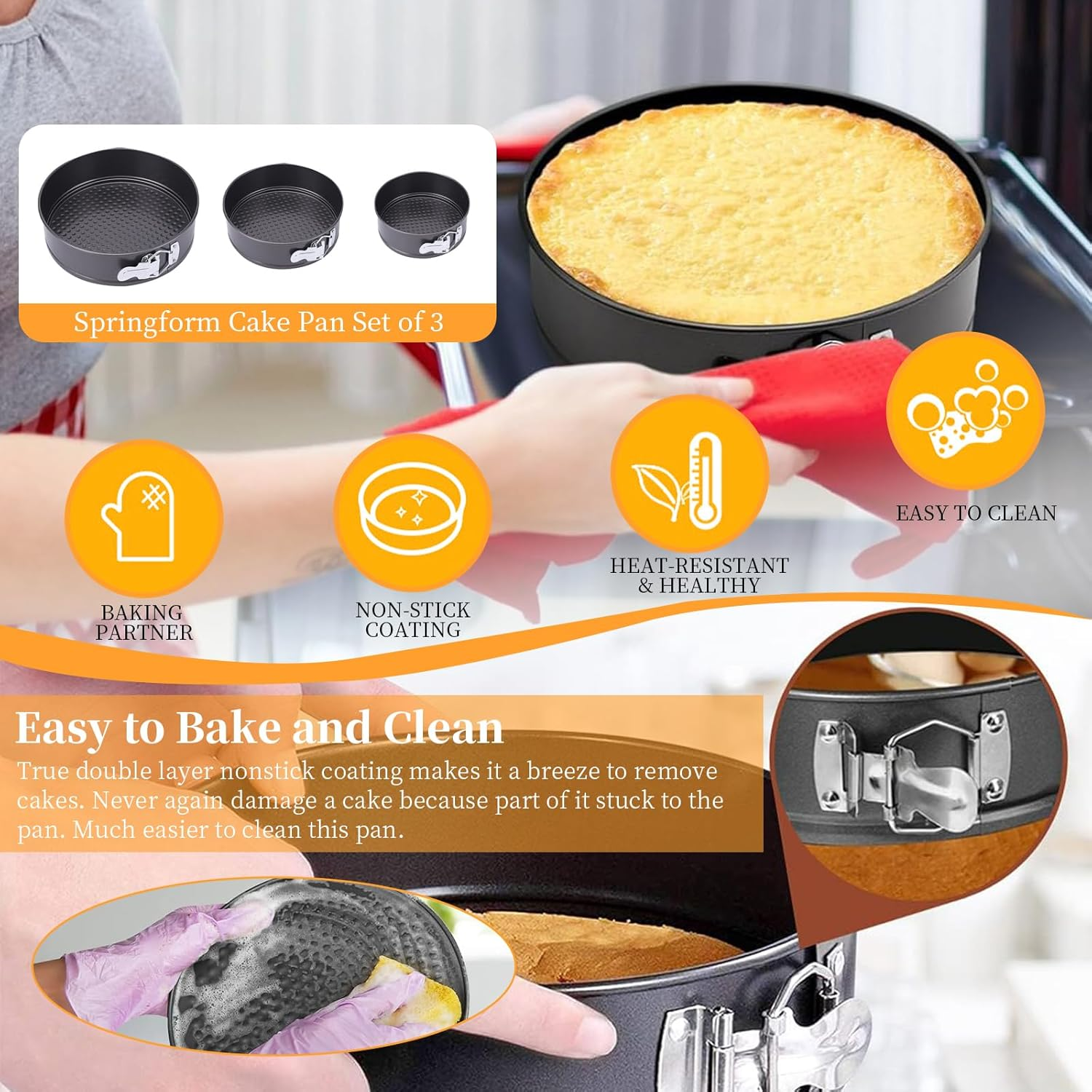 Springform Cake Pan Set of 3 (7,8,9 Inch), round Nonstick Cake Baking Tins with Removable Bottom, 3 Tier Wedding Cakes Mold, Leakproof Cake Pan/Cheesecake Pan Set of Small, Medium, Large (Round)