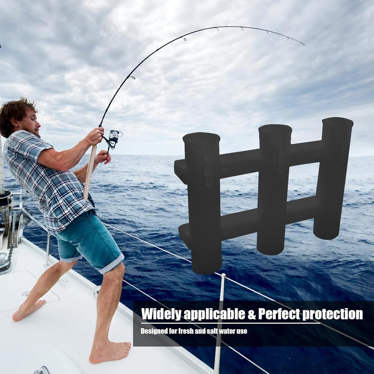 AIMALL 3-Slot Plastic Fishing Rod Bracket &ndash; Durable PP Material for Sea and Boat Fishing, Black & White Options, 11.81 X 8.86 Inches with Stable Mount Design