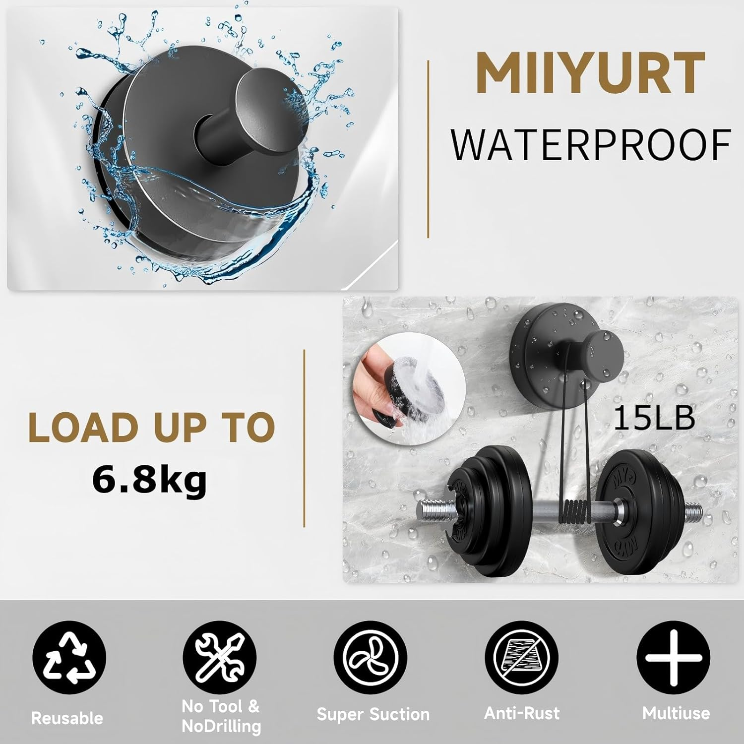 4 Pcs Suction Cup Hooks for Shower, No-Drill Bathroom Hooks Can Pull up to 15 Lbs for Kitchen, Toilet, Restroom on Glass, Suction Hook Suitable for Hanging Towels Suction Hooks, Rustproof, Matte Black