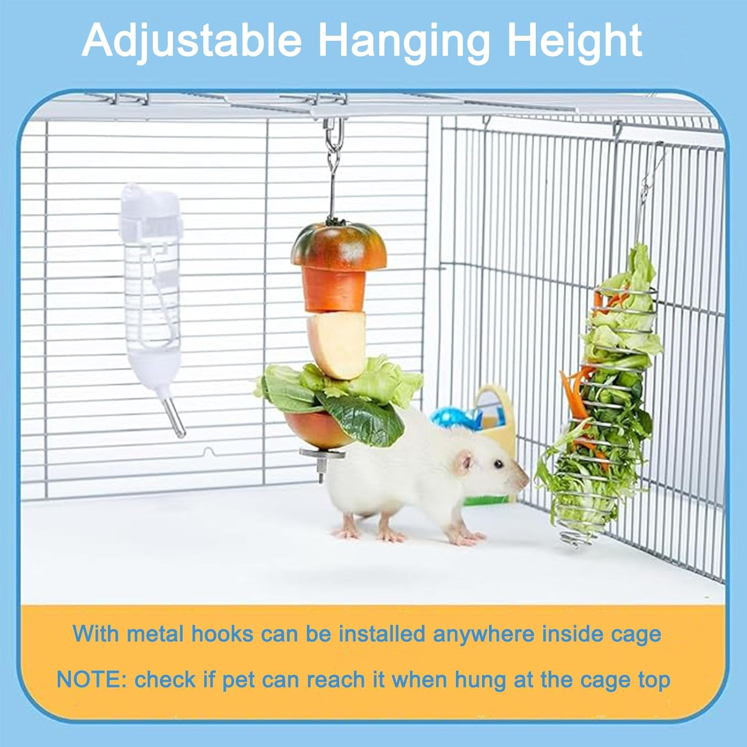 2Pcs Stainless Steel Rat Foraging Toys - Hanging Puzzle Feeder for Fancy Mice, Rodents & Parakeets - Fruit/Veggie Holder Cage Accessories
