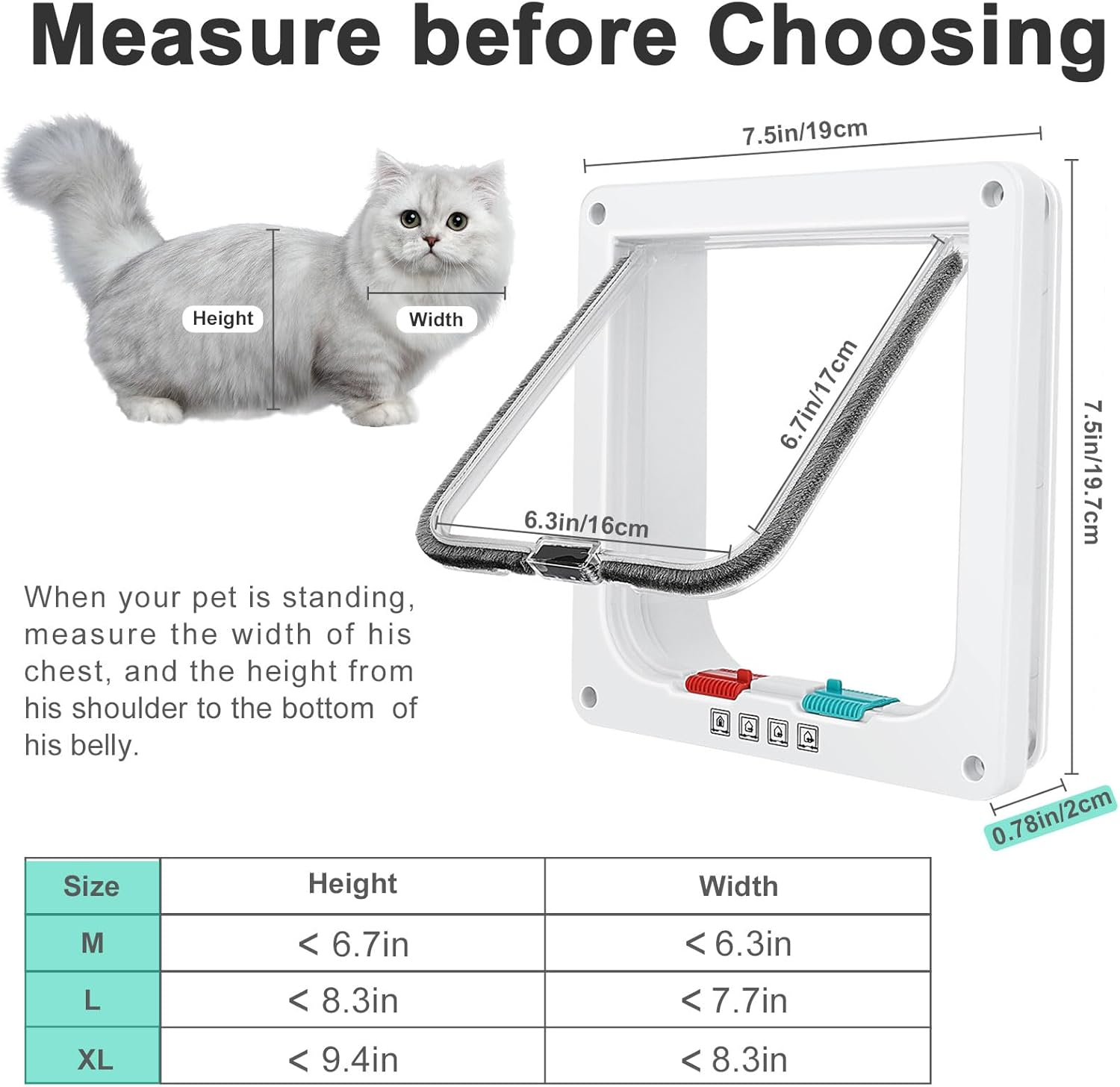Thin Cat Door for Windows, Pet Doors and Sliding Door, Safety Pet Door with 4 Way Lock, Weatherproof Cat Flap for Thin Door and Wall(Medium, 6.7In X 6.3In Flap) image number 3