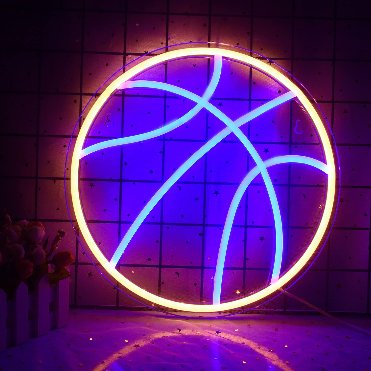 Wanxing Basketball Neon Signs Sport Neon Light Led Sign Neon Sign for Bedroom Led USB Powered Switch Light up Sign Neon Sign for Wall Decor Bedroom Christmas Birthday Signs Kids Gift(Blue Yellow