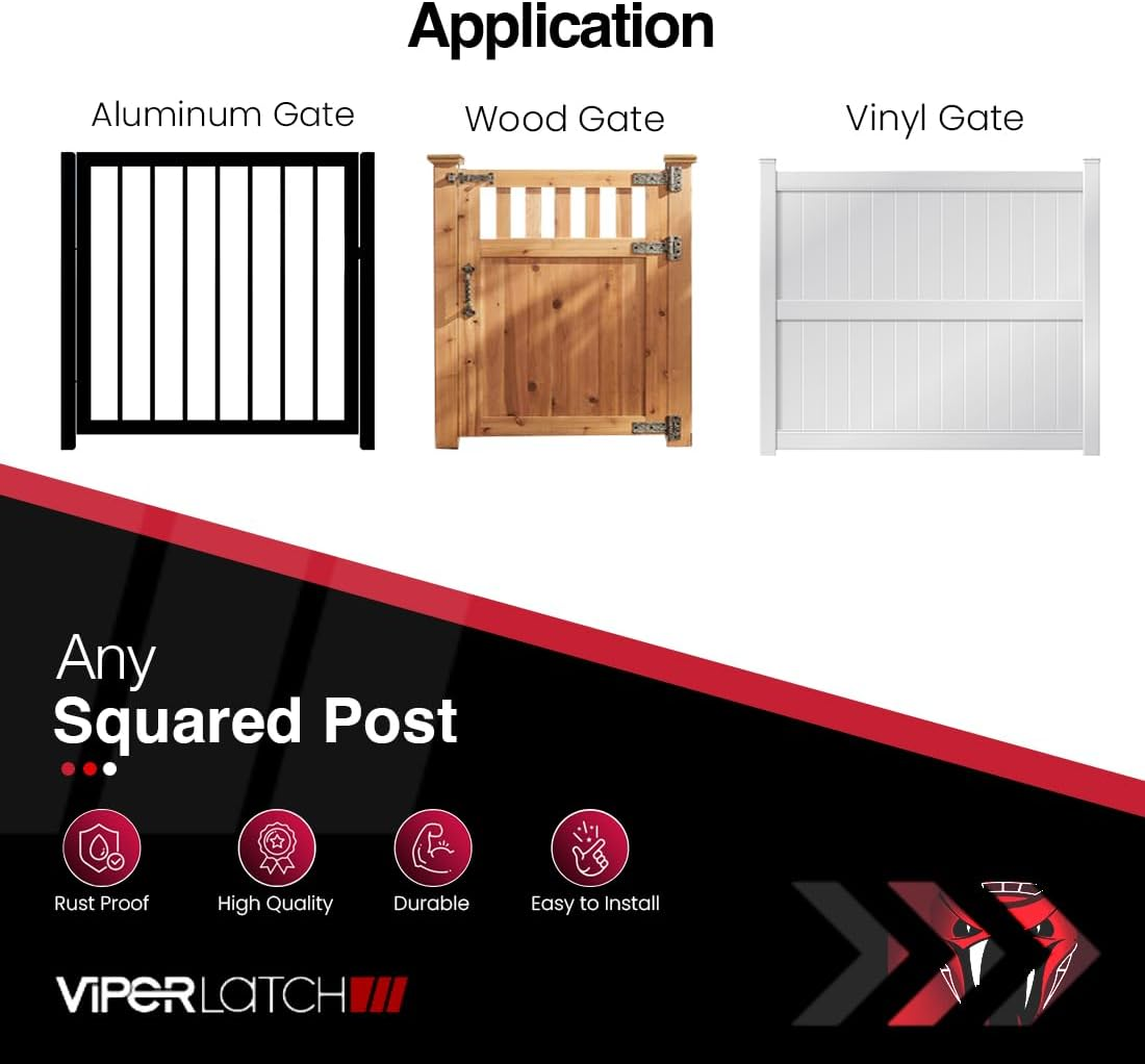 Safetech Hardware Romak Slv-Viper-X2 Double Sided Gravity Latch for Gate Black Polymer, Black image number 3