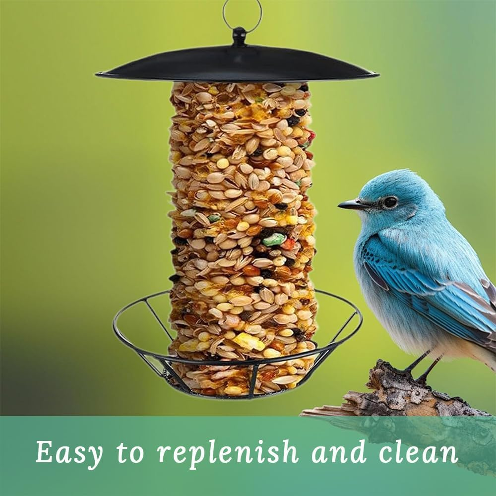 GUDAJIN Outdoor Metal Cylindrical Net Bird Feeder with Metal Dome Cover Wildlife Feeder, Suitable for Multiple Seeds, Suitable for Multiple Birds, Matte Black Bird Feeder image number 4