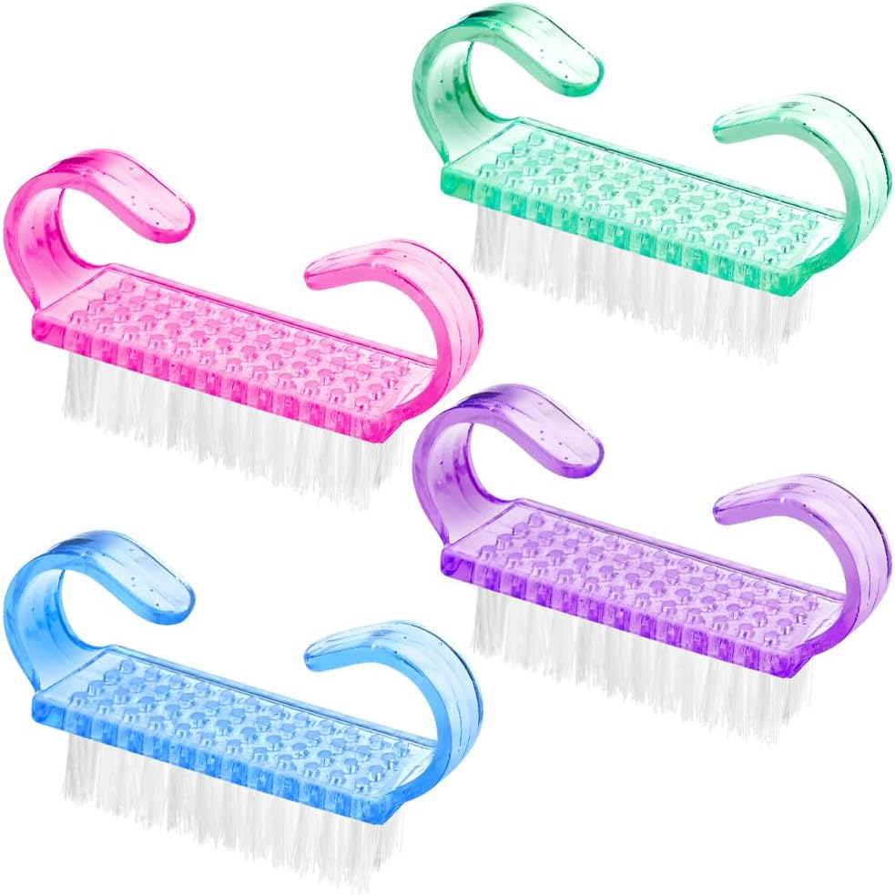 LOPHE Nail Brush, 4-Piece Hand Wash Brush Set with Hard Bristles, Plastic Nail Brushes for Hands, Fingernails, Sink