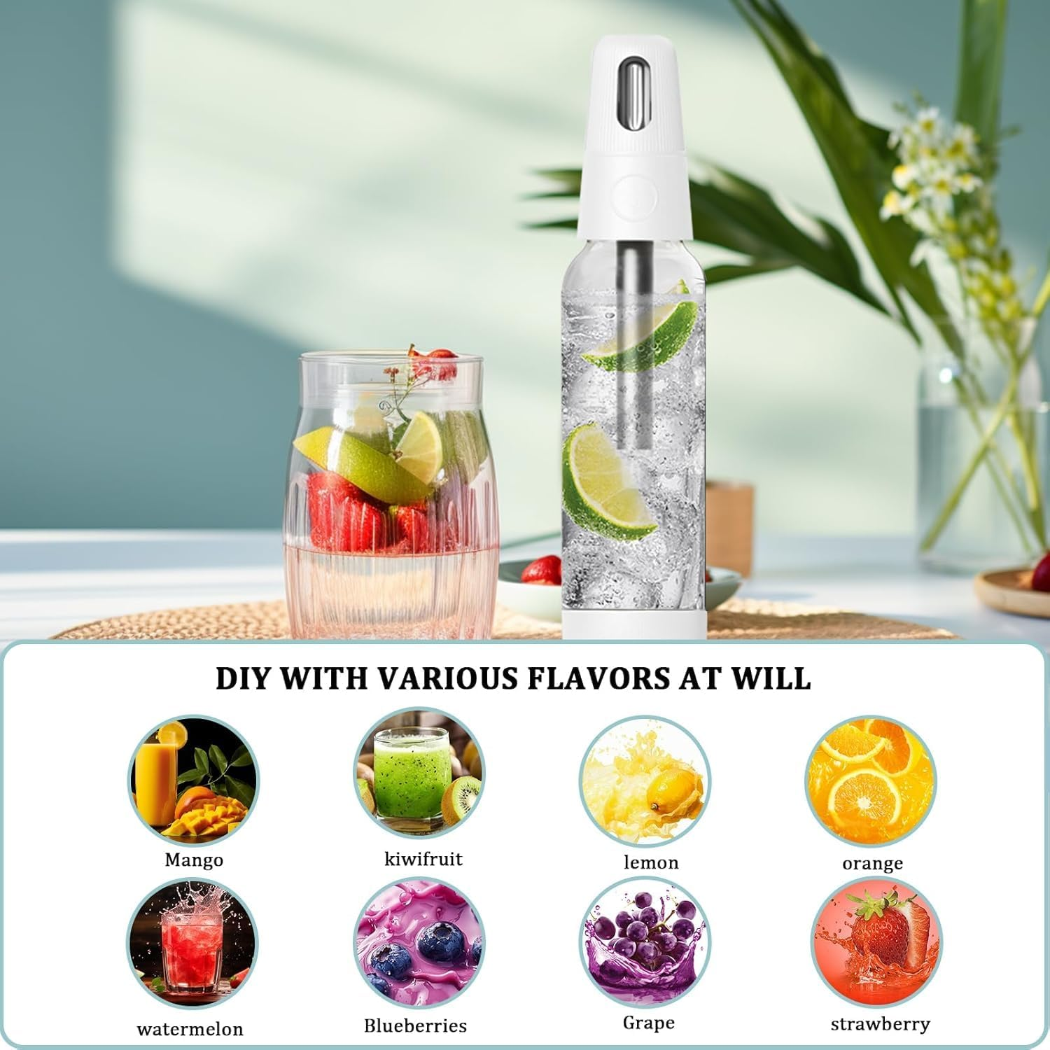 Portable Soda Siphon, 1L Travel Sparkling Water Maker Machine for Home & Outdoor, Soda Maker for Cocktails or Fizzy Drink,Use 8 Gram CO2 Cartridges (Not Included) image number 4