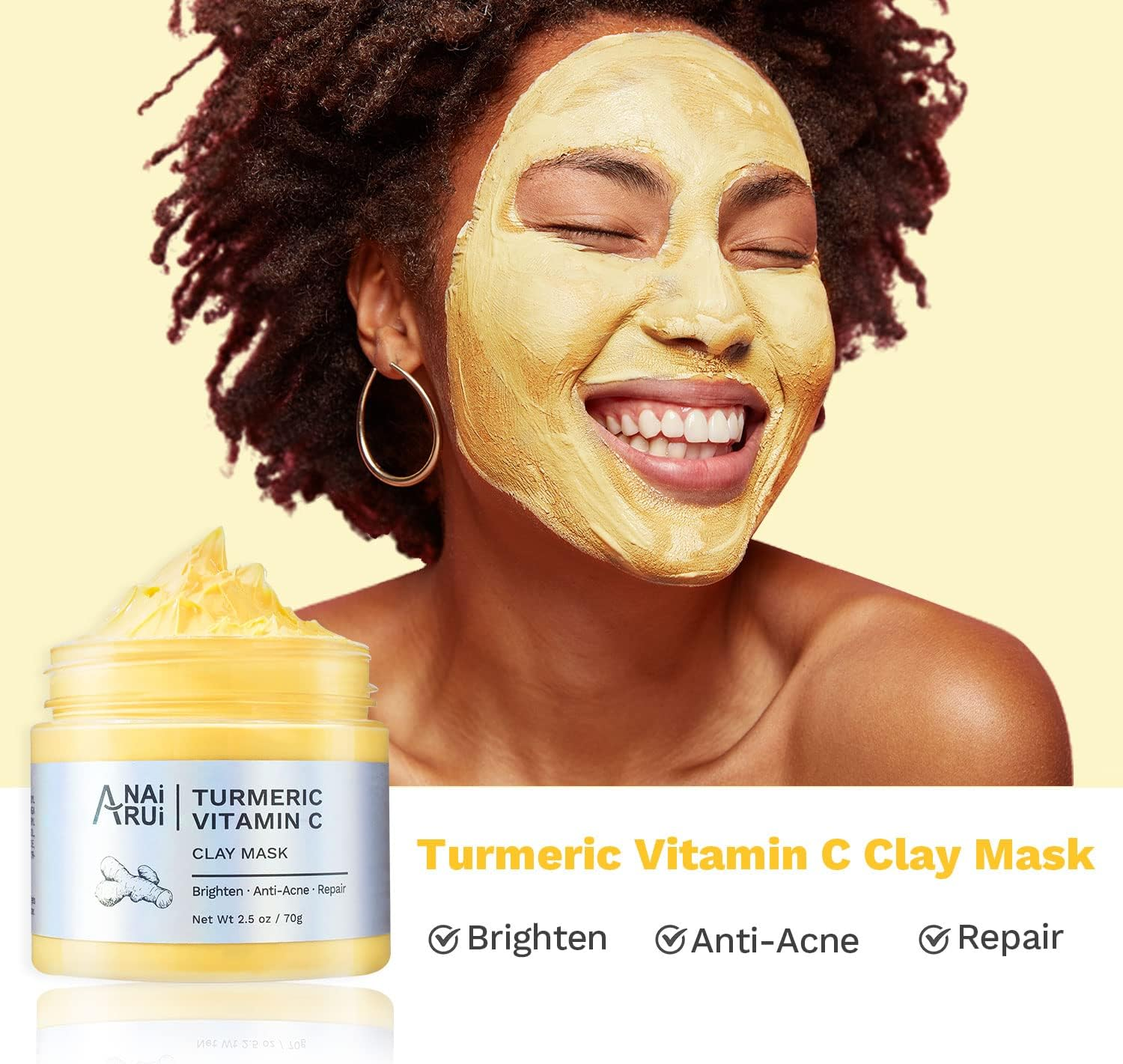 ANAI RUI Turmeric Vitamin C -Rose Facial Mask -Avocado Green Tea Mud Mask,Facial Mask Skincare for Deep Cleansing,Purify Pores, SPA Mask Set 2.5 Oz Each image number 3