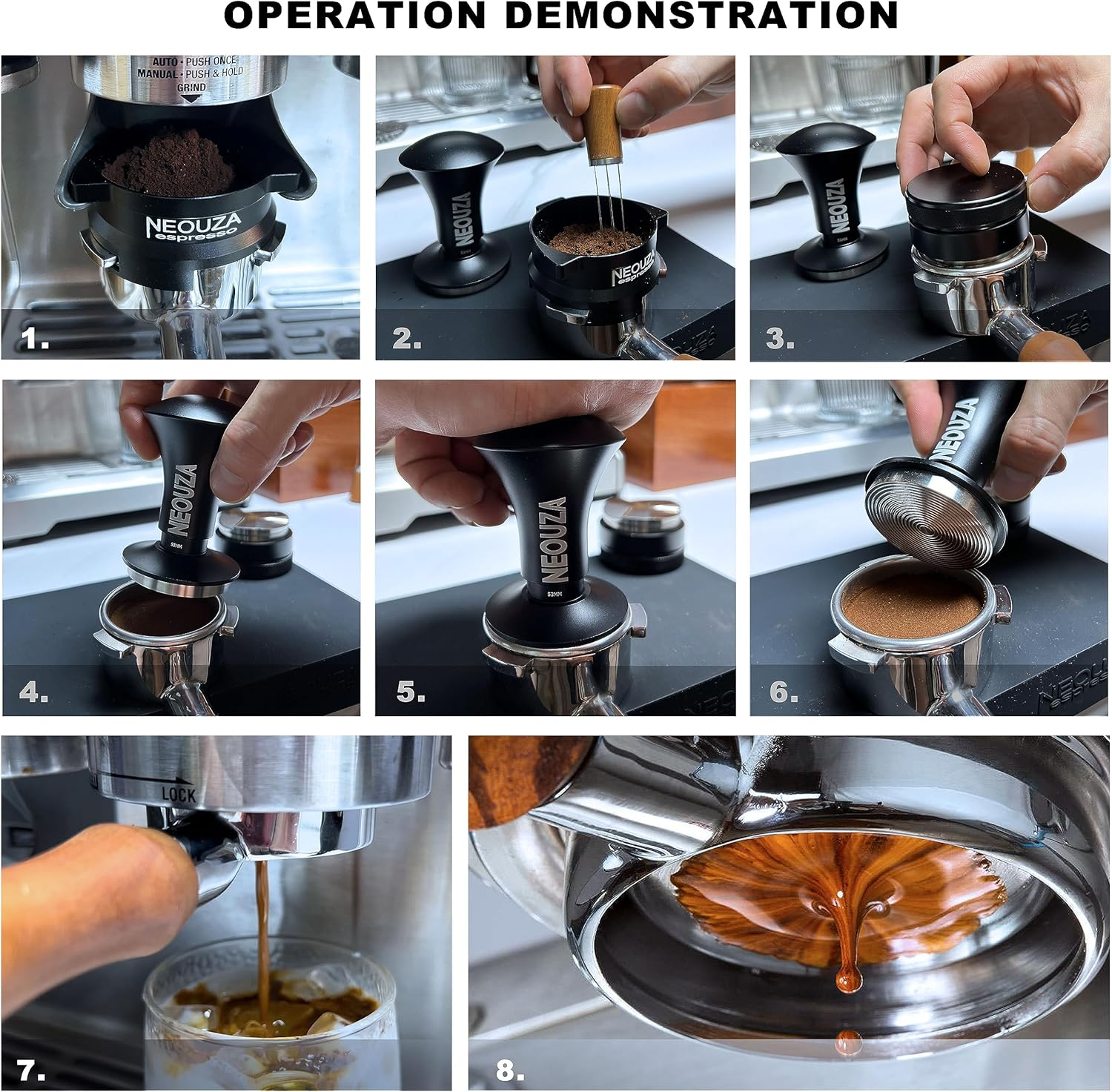 NEOUZA Espresso Tamper V2 Dual Calibrated Spring Loaded for Coffee Machine Portafilter, anti Pressure Deflection, Refined Handle, Stainless Ripple Base (53.3Mm) image number 3