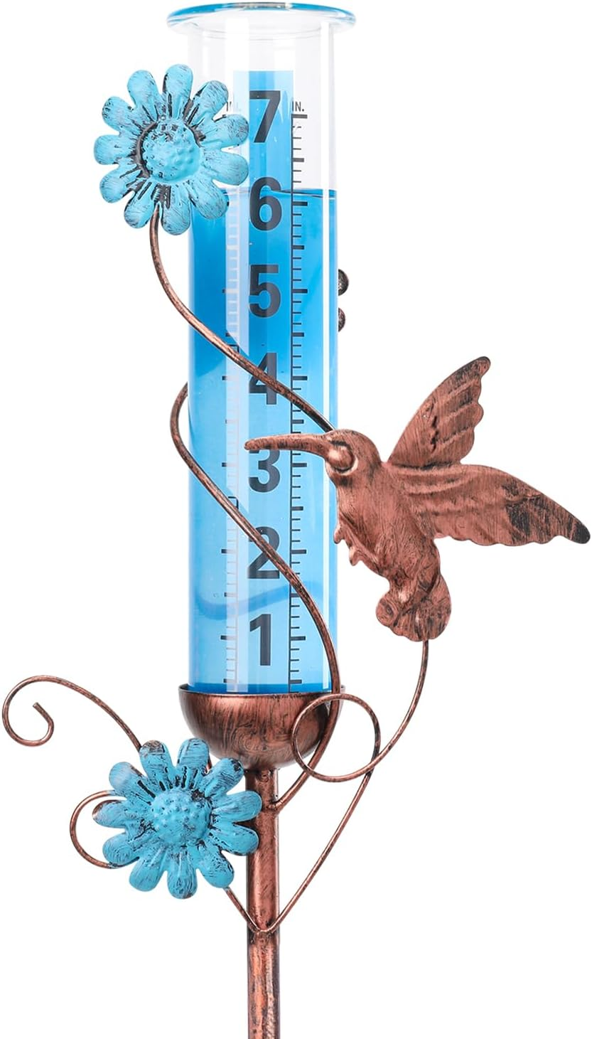 Hummingbird Rain Gauge - Detachable Rain Gauge with Metal Stake 36 Inch Height Decorative Rain Gauge, Plastic Tubes for Garden Yard Outdoors Fence Decoration