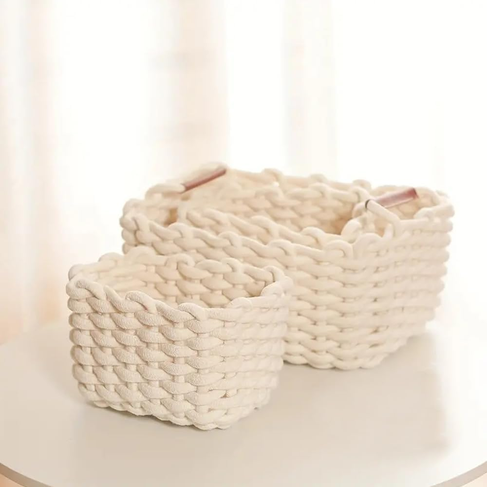 3-Pack Cotton Rope Baskets, Woven Basket for Organizing,Decorative Storage Bins, Rope Storage Shelf Basket for Shelves, Home Decor, Room, Storage, Closet, Toys image number 1