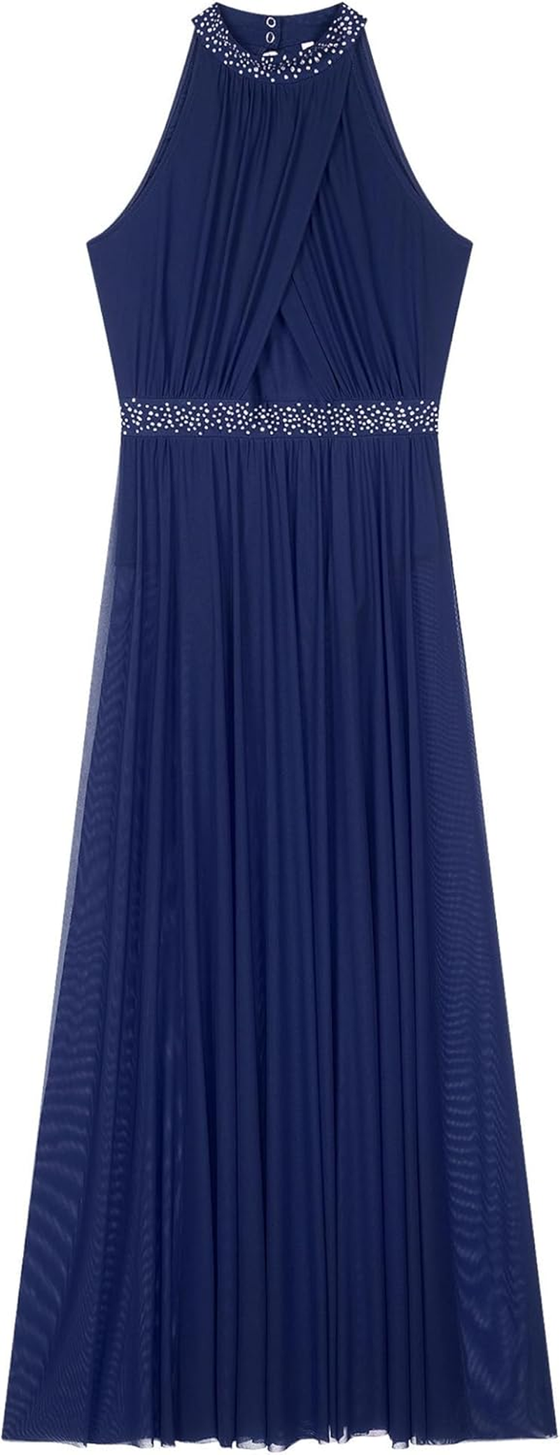 Manyakai Women'S Rhinestones Halter Neck Lyrical Dance Dress Gymnastic Dance Leotard Maxi Dress Flowy Tulle Dress image number 1