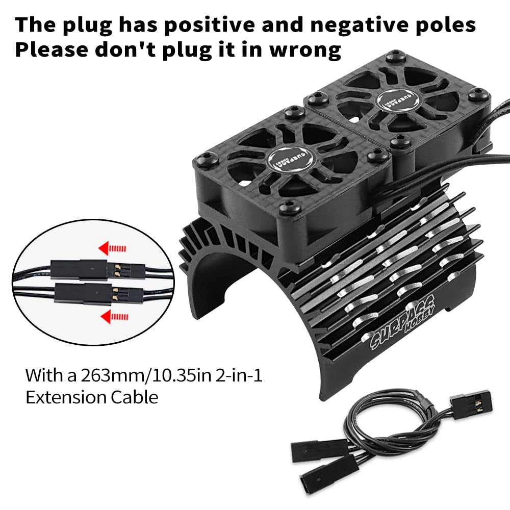 GLOBACT RC Motor Cooling Fans 30Mm Dual RC Car Motor Fans with Metal Cover 4068 4274 Brushless Motor Heatsink for 1/8 RC Truck Crawler Diameter 40Mm 42Mm Brushless Motor (Black) image number 5