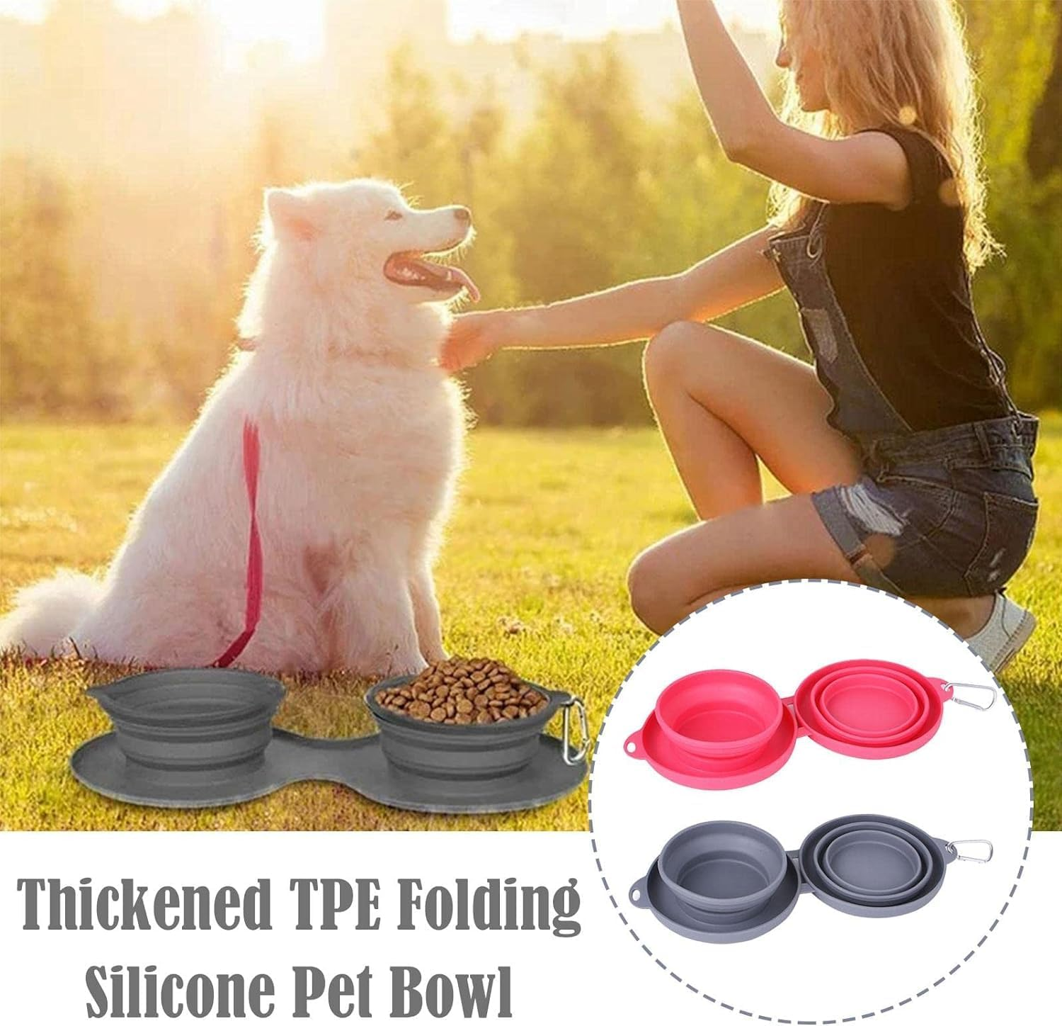 Foldable Dog Bowl Double Bowls for Pet Outdoor Travel Portable Feeders Dog Collapsible Water Food A1W3 Feeder