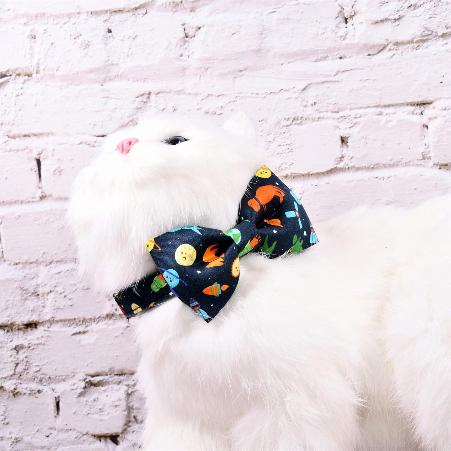 Space Dinosaur Cat Bow Tie Collar Breakaway with Bell, Safety Plastic Buckle Collar for Cats image number 2