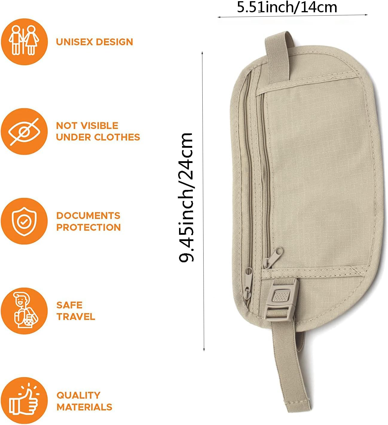 Yuanyoutong Secure Travel Money Belt, Anti-Theft Passport Holder Travel Wallet for Men Women, Hidden under Clothes Belt Wallet, Security Travel Pouch, Waterproof Waist Bumbag for Money, Cards And image number 5