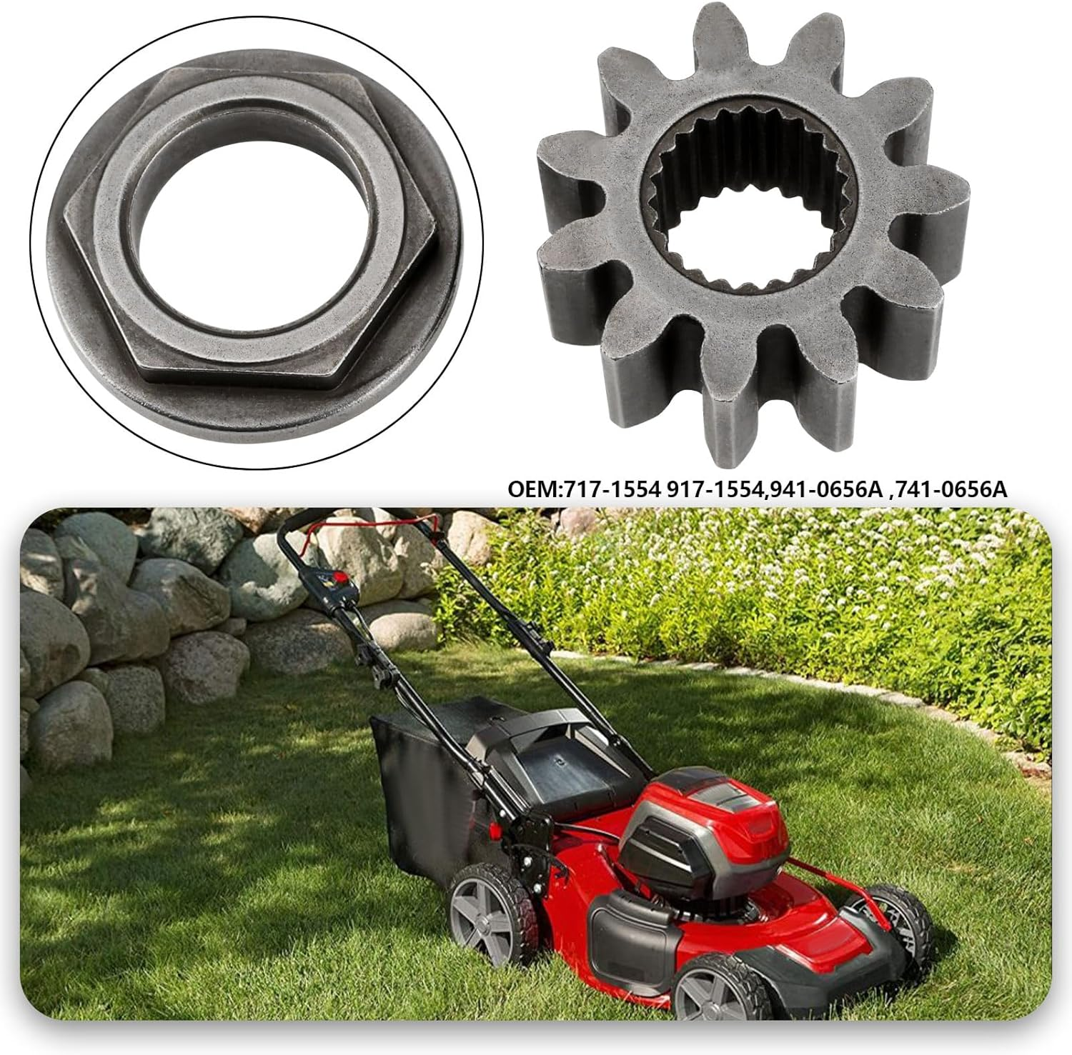 Emagtech 2 Set Steering Shaft Pinion Gear and Bushing Kit Compatible with MTD Compatible with Cub Cadet 717-1554, 917-1554, 941-0656A, 741-0656A Lawnmower Steering Precision image number 6