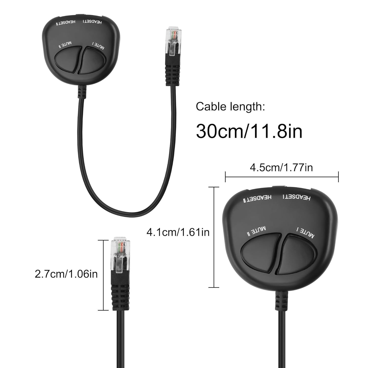 XMSJSIY RJ9 Telephone Training Adapter Headset Splitter 4P4C Phone Line Jack Y Splitter Adapter Cable with 2 Mute Buttons for Call Center -30CM/11.8INCH (2 Mute) image number 6