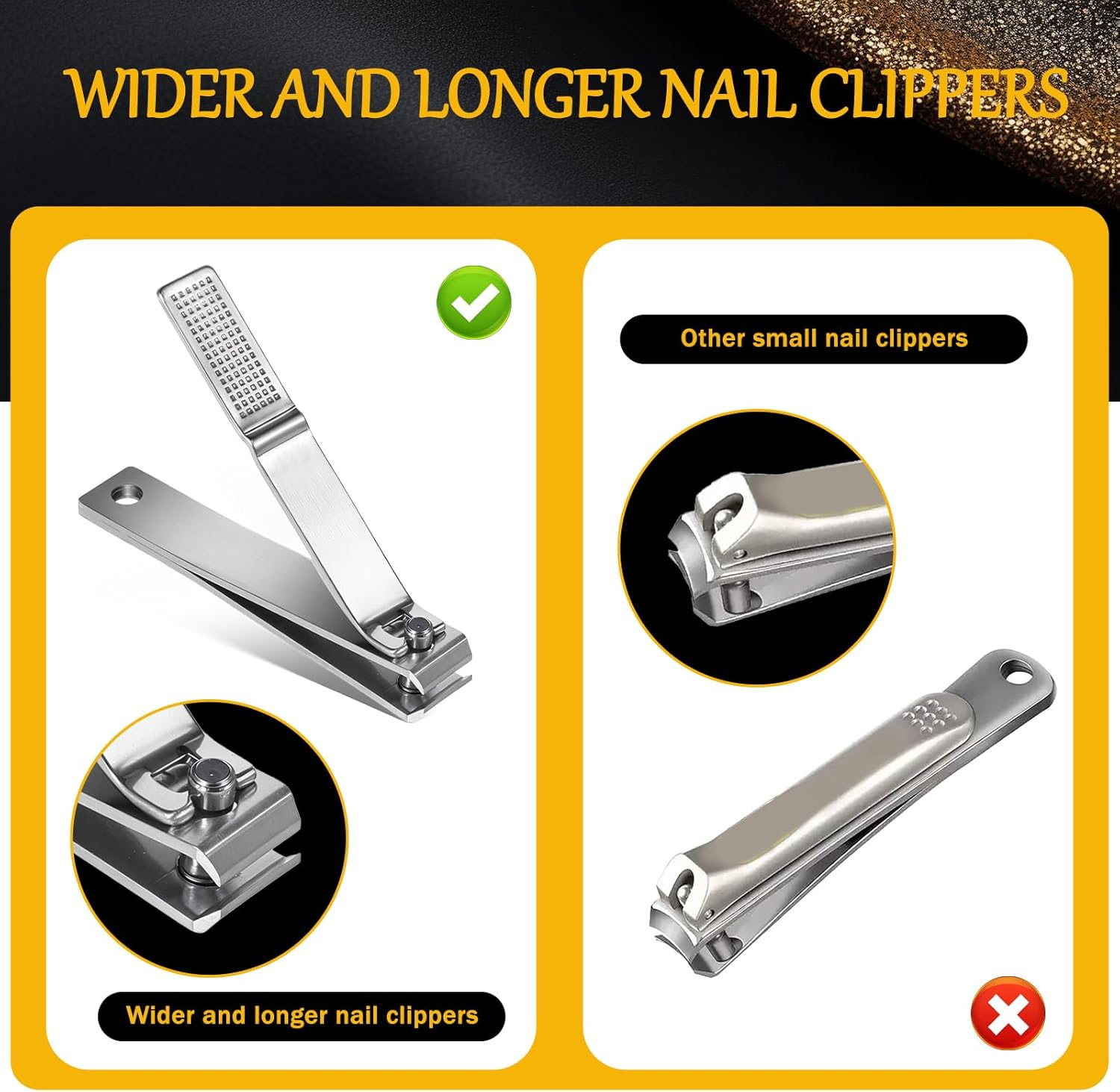 6 Pieces Straight Nail Clippers for Thick Nails Edge Toenails Clippers Stainless Steel Nails Cutters Heavy Duty Fingernail Clipper for Men Women