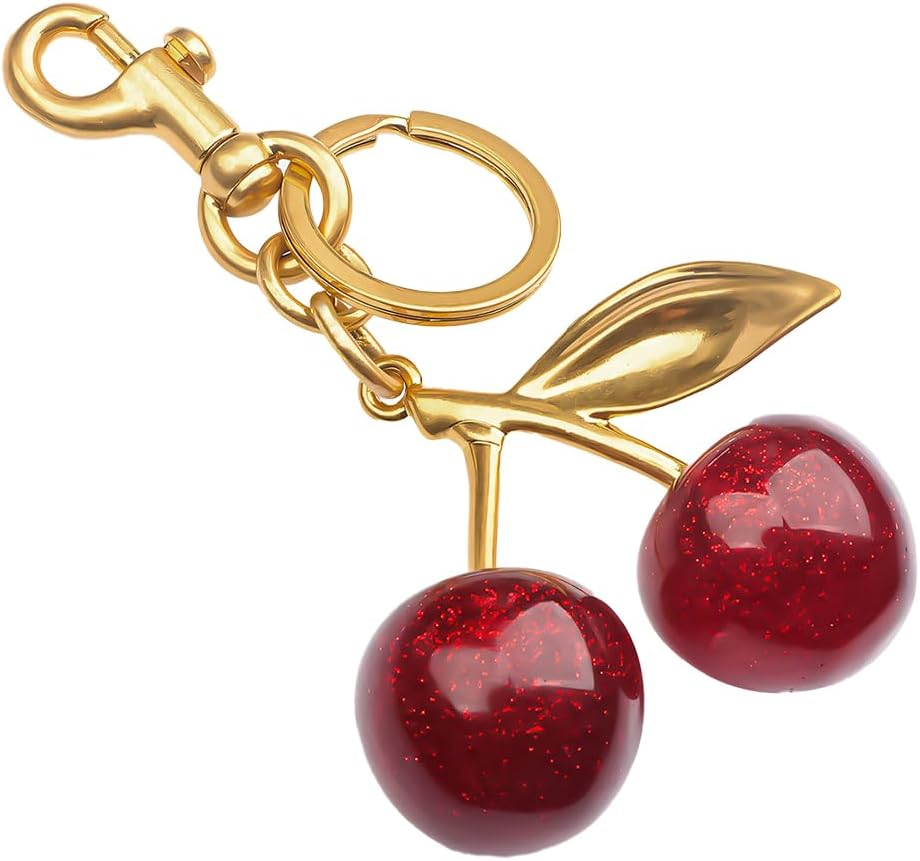 Bittwee Bling Cherry Car Keychain, Sparkling Key Chains Charm for Purse Bag, Cute Auto Keyring Decor, Universal for Vehicles
