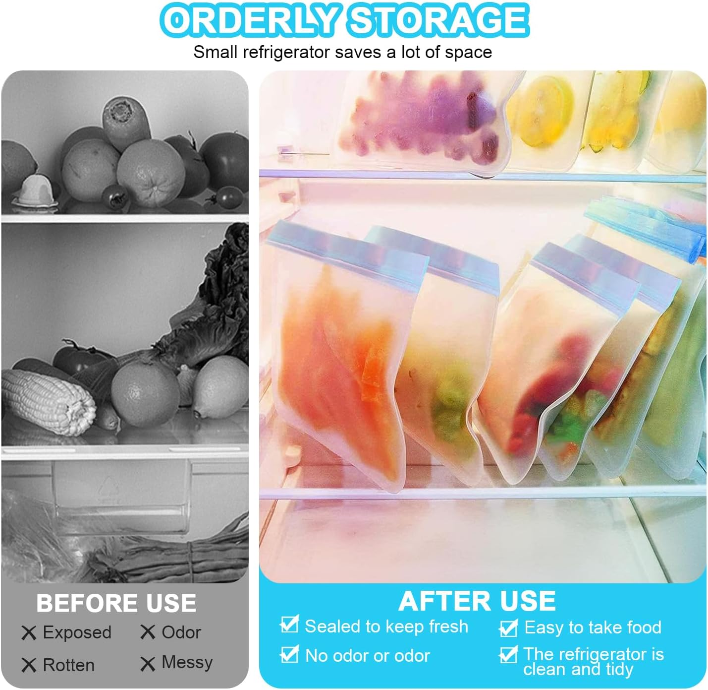 26 PCS Reusable Freezer Bags, Dishwasher Safe Reusable Bags Silicone, BPA Free Silicone Food Bags, Leakproof Silicone Sandwich Bags, Reusable Food Storage Bags for Lunch Meat Veggies image number 3