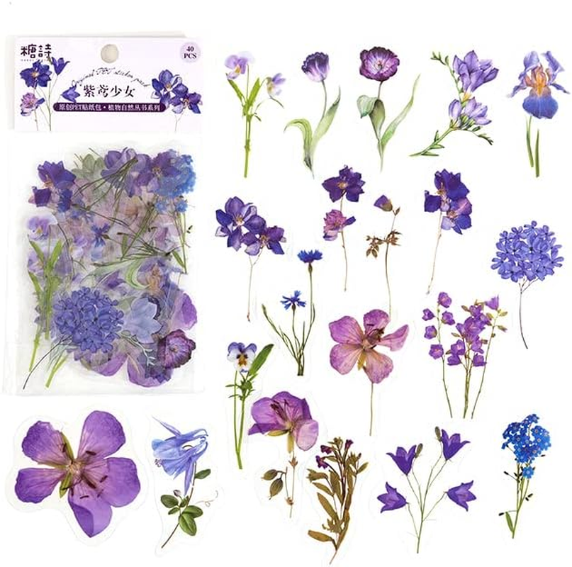 40 PCS Scrapbooking Flower Feather Stickers Journal Diary Transparent Sticker, 40-60Mm Size Range, Lightweight and Vibrant - B image number 5