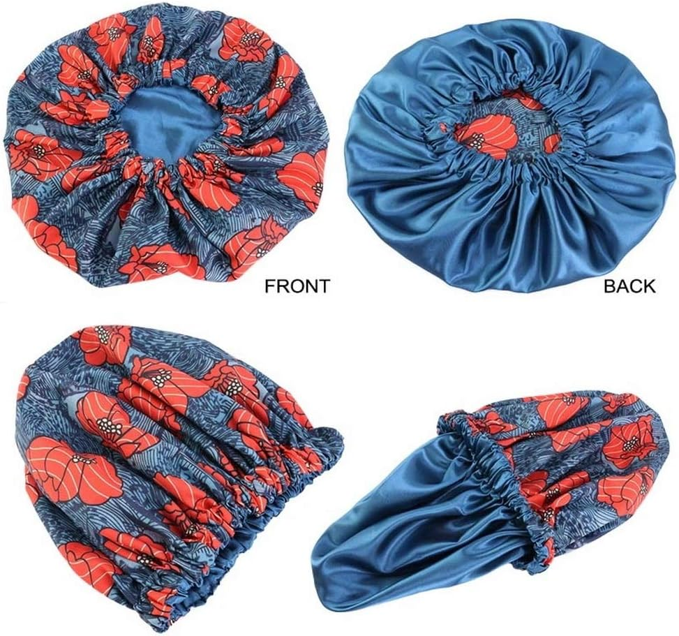 COMVIP Women Adjustable Night Sleeping Hat Hair Turban Stain Bonnet G: Lake Blue image number 5