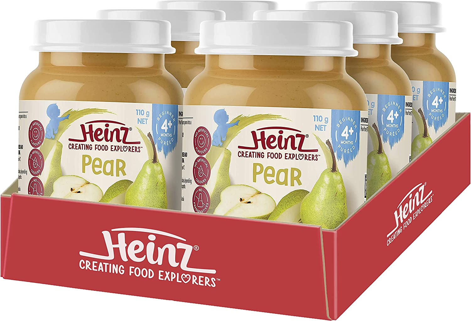 Heinz 4+ Months Pear Puree Jar Heinz for Baby Food Jar Vegetarian No Artificial Flavours, No Preservatives, No Added Colours 110G (Pack of 6) image number 3