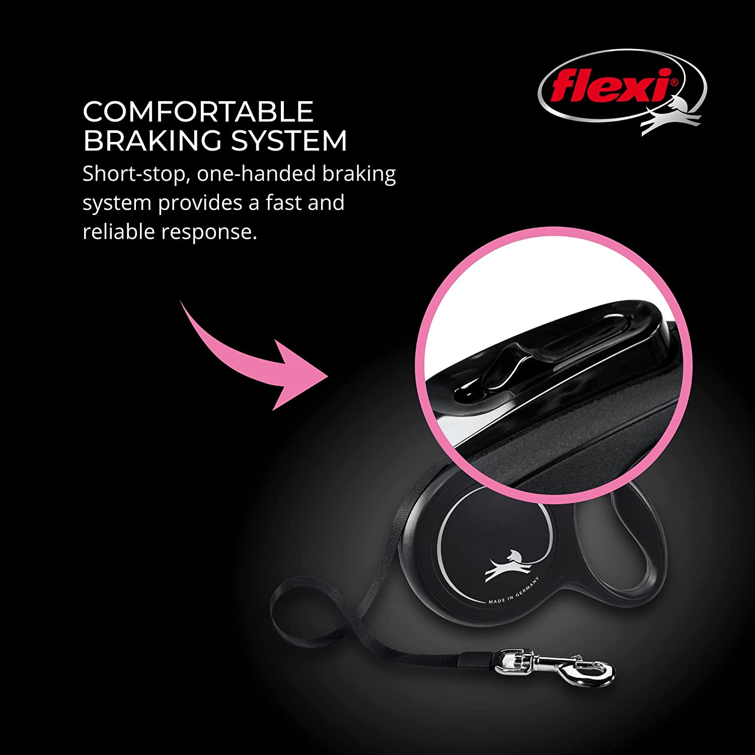 FLEXI CL20C8.250.S New Classic Retractable Dog Leash (Cord), 26 Ft, Medium, Black image number 6