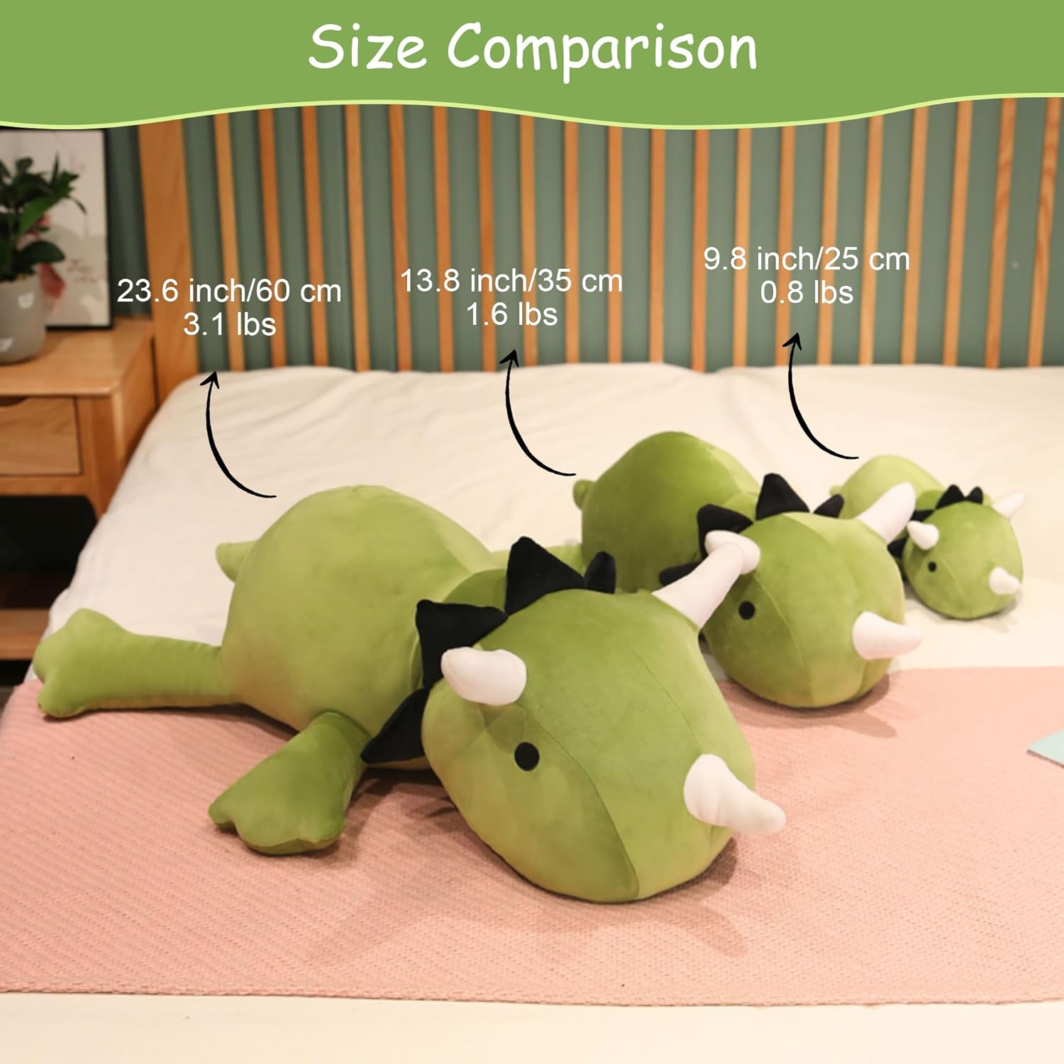 SQEQE Weighted Dinosaur Plush, Anxiety Stuffed Animals, Dinosaur Plushie Weighted Dino Throw Pillows for Kids Adults Green 13.8 Inch, 1.6 Lbs image number 5