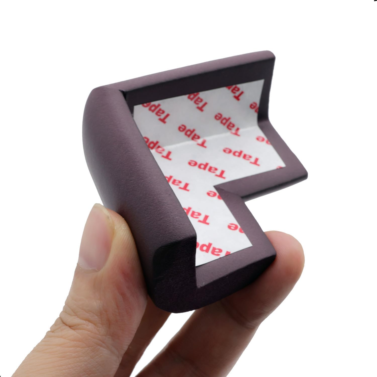 4 Pack Soft Foam Baby Proofing Corner Guards & Edge Protectors, Pre-Taped Table Corner Protector, Children Safety Furniture Desk Bumper, Cushion for Sharp Corners, L Type,Brown image number 5