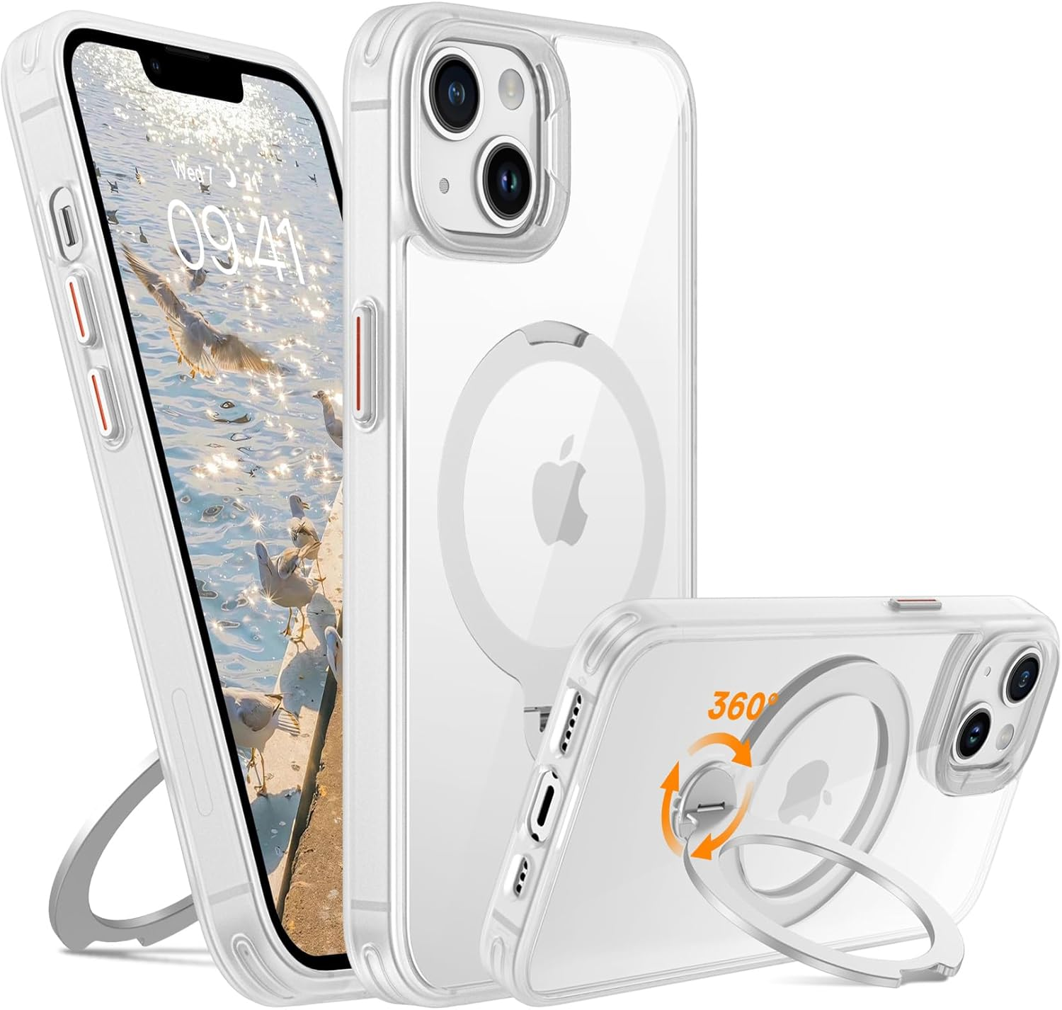 VENINGO Iphone 16 Pro Case, Compatible with Magsafe Transparent Back Case with Invisible Ring Stand Frosted Frame Shockproof Protective Slim Fit Anti-Yellowing Case for Iphone 16 Pro 6.3 Inch, Clear