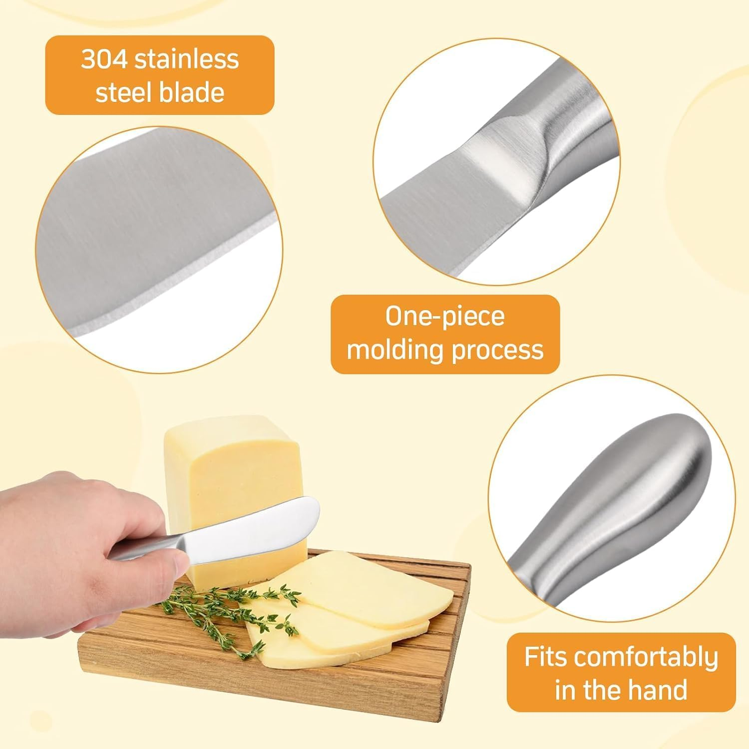 Linwnil Spreader Knife Set,4-Piece Cheese and Butter Spreader Knives,Mini Serving Tongs,Stainless Steel Multipurpose Butter Knives image number 6