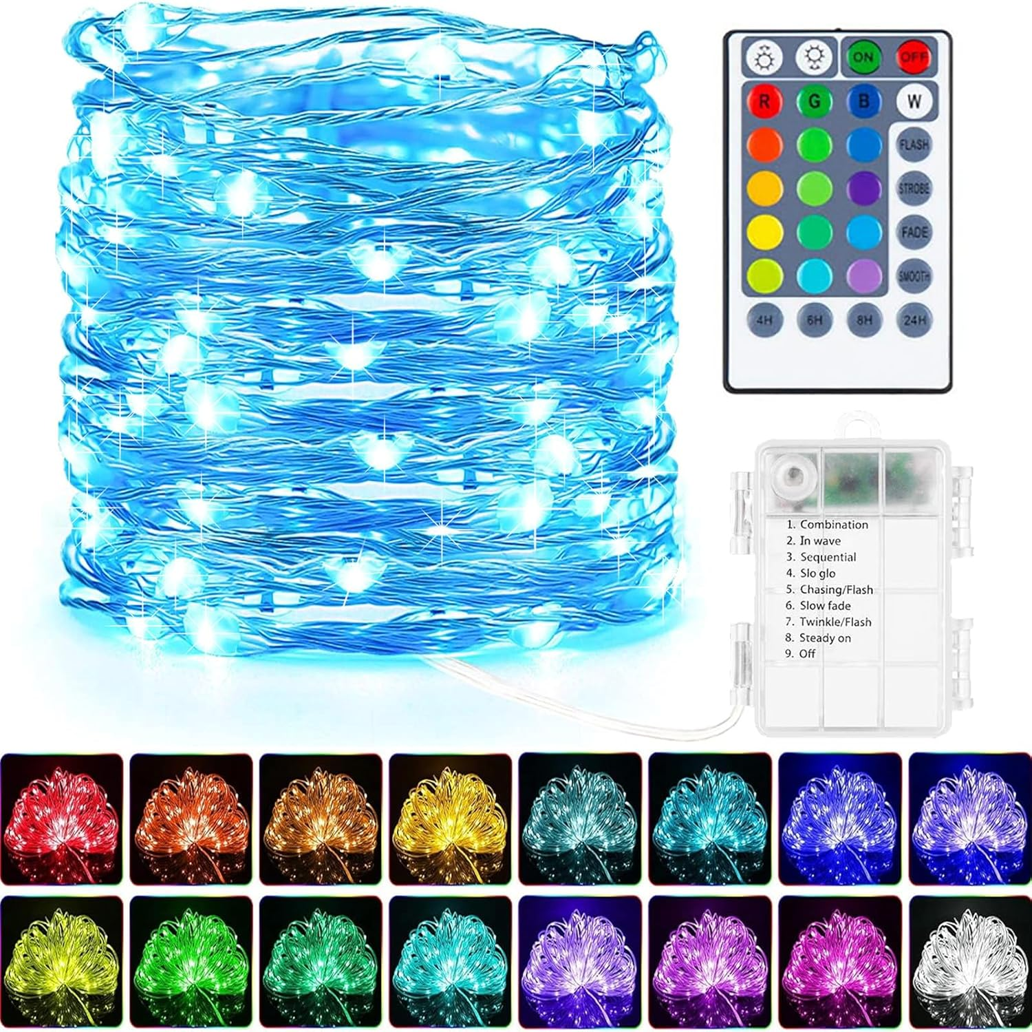 Color Changing Fairy String Lights - 33Ft 100 LED Battery Operated Silver Wire Starry Fairy Lights with Remote and Timer, 16 Colors Waterproof for Room Dorm Bedroom, Party Wedding Tent Indoor Decor image number 3