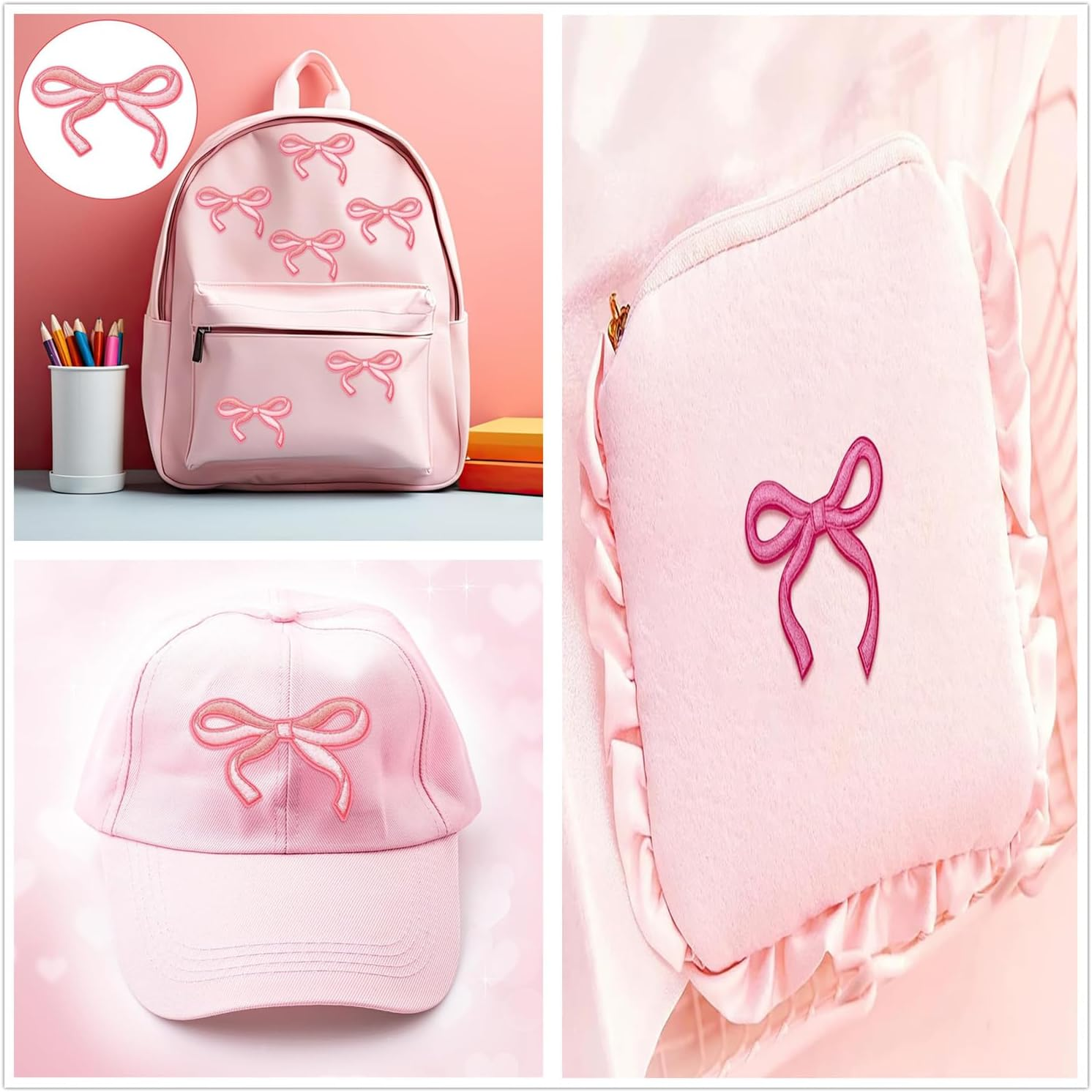 15 Pcs Pink Bow Patches, 3 X 2 Inch Embroidery Bow Iron on Patch for Clothes Iron on Bows Cute Bow Patch Sticker Embroidered Applique for DIY Sewing Jeans Shirt Hat Jackets Clothing Backpacks(Pink) image number 3