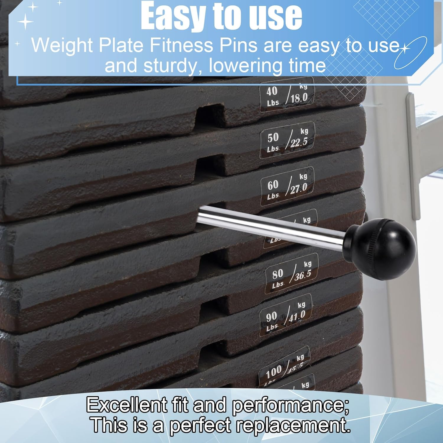 2Pcs Weight Stack Pin, 3/8In Diameter 4.4In Locking Space round Durable Heavy Duty Weight Machine Pin Gym Pin Exercise Machine Accessories for Commercial Gym Family(Black, Silver)