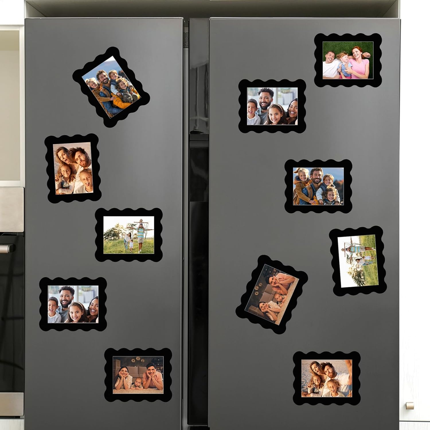 Kingdder 12 Pcs Scalloped Magnetic Picture Frame for Refrigerator 4 X 6 Black Reusable Picture Frame Magnets Decorative Photo Holders for Fridge Home School Office Kitchen Locker Decor image number 6